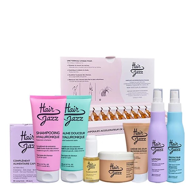 Setul complet Hair Jazz: șampon, loțiune, mască, vitaminele, fiole, serul, cremă, soluția de protecție termică și balsamul